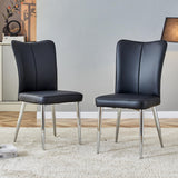 Modern White Dining Chairs Set, PU Leather Seat, Silver Metal Legs