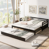 3-Person Pine Wood Trundle Day Bed with Headboard