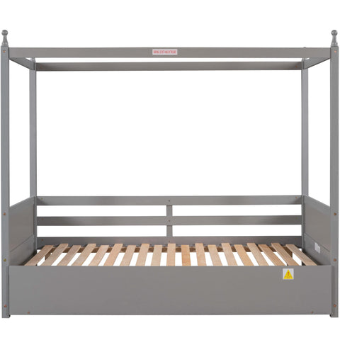 Extendable Canopy Bed Frame with Pull Out Twin to King Size Bed