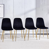 Modern Velvet Dining Chairs Set of 4 in Golden Metal Legs