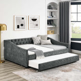 Modern Linen Daybed with Trundle - Twin Size Sofa Bed Frame