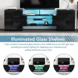 80" Unique Shape TV Stand with Lit Glass Shelves & Color Changing LEDs