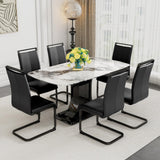 Modern 6-Piece Dining Set with White Marble Tabletop and Black Metal Legs