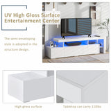 16-Color LED Lights TV Cabinet, UV High Gloss Entertainment Center, Up to 70" TV, White