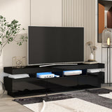 Modern High Gloss LED TV Stand for TVs up to 75" with Storage Cabinet and Drawer.