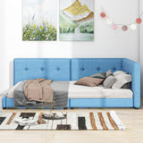 Blue Upholstered Tufted Platform Bed