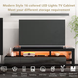 16-Color LED Lights TV Cabinet, UV High Gloss Entertainment Center, Up to 70" TV, White