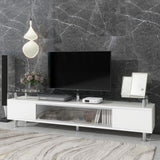 Modern Black TV Stand with Glass Doors & Storage