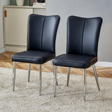 Modern White Dining Chairs Set, PU Leather Seat, Silver Metal Legs