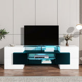 80" Unique Shape TV Stand with Lit Glass Shelves & Color Changing LEDs