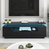 Modern TV Stand with Color Changing LED Lights - 75+ inch TV, Black