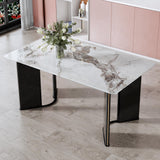 Modern Minimalist White Marble Dining Table with Silver Legs