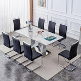 Modern Grey Marble Dining Table with Double V-Shaped Supports