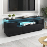 Modern TV Stand with Color Changing LED Lights - 75+ inch TV, Black