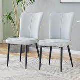 Modern White Dining Chairs Set, PU Leather Seat, Silver Metal Legs