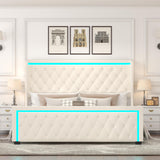 Velvet Queen Platform Bed with LED Light Headboard