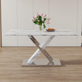 Modern Grey Marble Dining Table with Double V-Shaped Supports