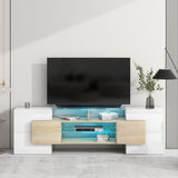 80" Unique Shape TV Stand with Lit Glass Shelves & Color Changing LEDs