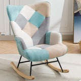 Mid Century Modern Patchwork Rocking Chair - Antique Blue