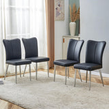 Modern White Dining Chairs Set, PU Leather Seat, Silver Metal Legs