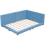 Blue Upholstered Tufted Platform Bed