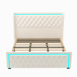 Velvet Queen Platform Bed with LED Light Headboard