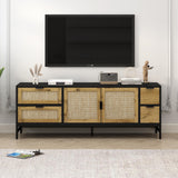 Elegant Rattan TV Stand - Boho Style, Adjustable Shelves - 65 Inch