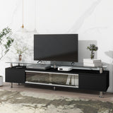 Modern Black TV Stand with Glass Doors & Storage