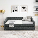 Modern Linen Daybed with Trundle - Twin Size Sofa Bed Frame