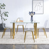 Modern Glass Dining Table for Dining Room, 63 Inch Rectangular Kitchen Table with Silver Metal Legs.