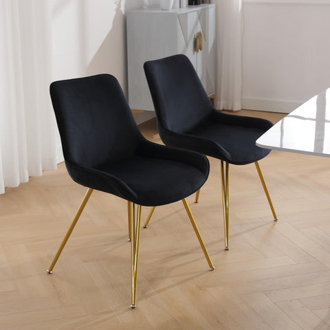 Modern Velvet Dining Chairs Set of 4 in Golden Metal Legs