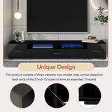 Modern LED TV Stand with Color Changing Lights, 82.6" Length Black Cabinet