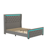 Velvet Queen Platform Bed with LED Light Headboard