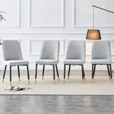 Modern Gray Leather Dining Chairs Set of 4 with Metal Legs