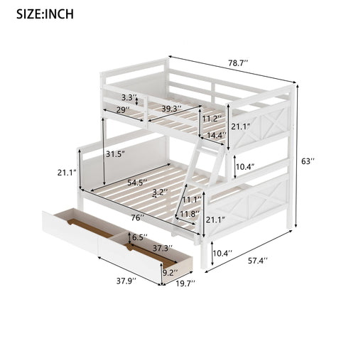 LUSPAZ Twin/Full Bunk Bed with Storage & Safety Guardrail