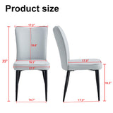 Modern White Dining Chairs Set, PU Leather Seat, Silver Metal Legs