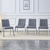 LUSPAZ Grey Tufted Faux Leather Dining Chairs Set - 2 Pack