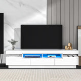 Modern High Gloss LED TV Stand for TVs up to 75" with Storage Cabinet and Drawer.