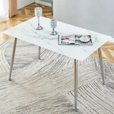 Modern Minimalist White Marble Dining Table with Silver Legs