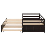 3-Person Pine Wood Trundle Day Bed with Headboard