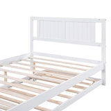 LUSPAZ Full Size Platform Bed with Trundle - White