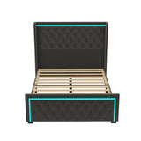 Velvet Queen Platform Bed with LED Light Headboard