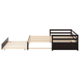 3-Person Pine Wood Trundle Day Bed with Headboard