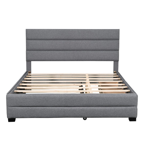 LUSPAZ Queen Bed Frame with Trundle & Storage Drawers - Upholstered Extendable Bed