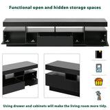 Modern High Gloss LED TV Stand for TVs up to 75" with Storage Cabinet and Drawer.