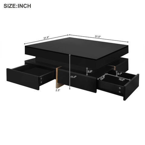 Modern White Square Coffee Table with Storage Drawers