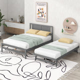 LUSPAZ Full Size Platform Bed with Trundle - White