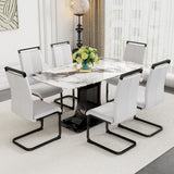 Modern 6-Piece Dining Set with White Marble Tabletop and Black Metal Legs