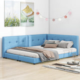 Blue Upholstered Tufted Platform Bed