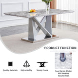 Modern Grey Marble Dining Table with Double V-Shaped Supports